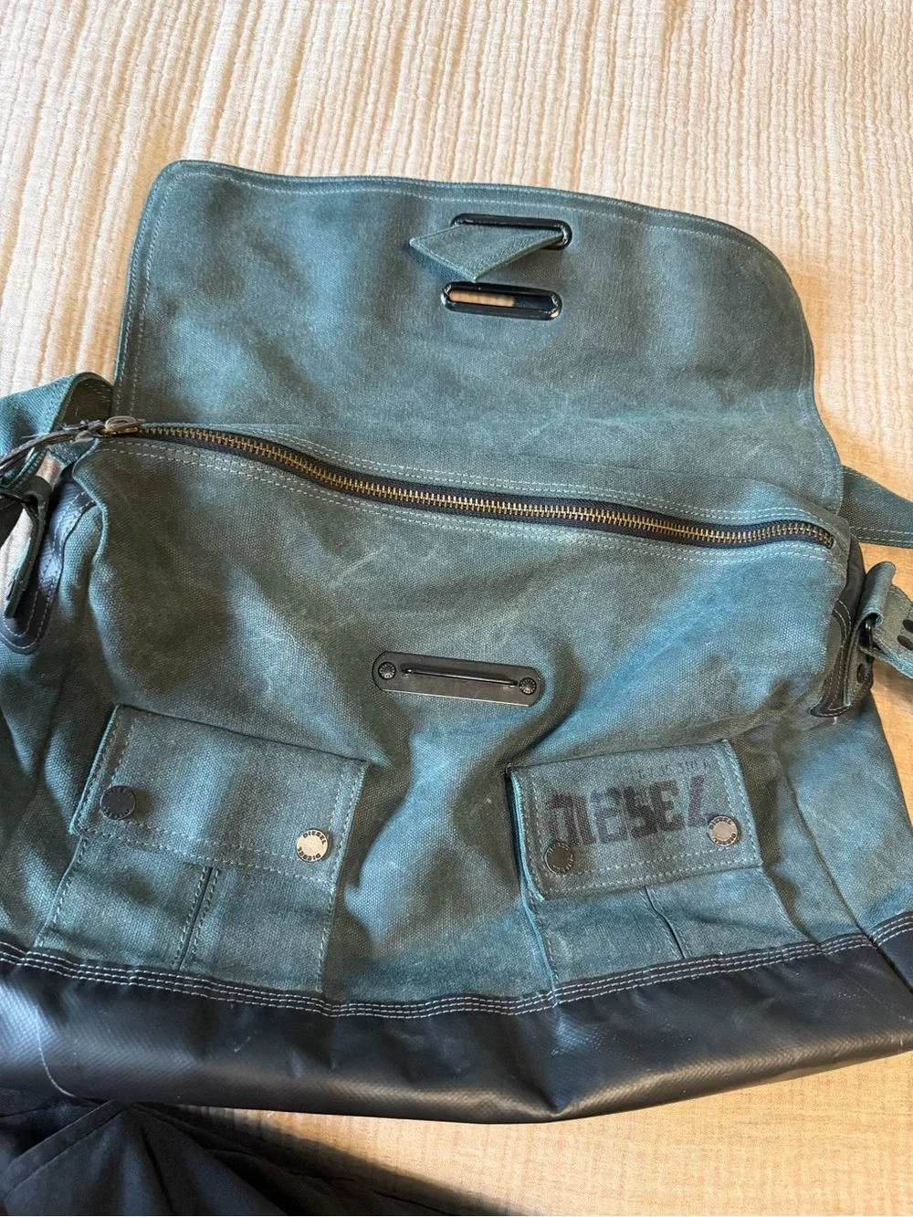 Vintage DIESEL Green Canvas Messenger Bag